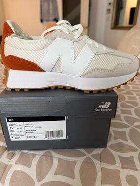 New Balance 327 Sneaker in White and Rust